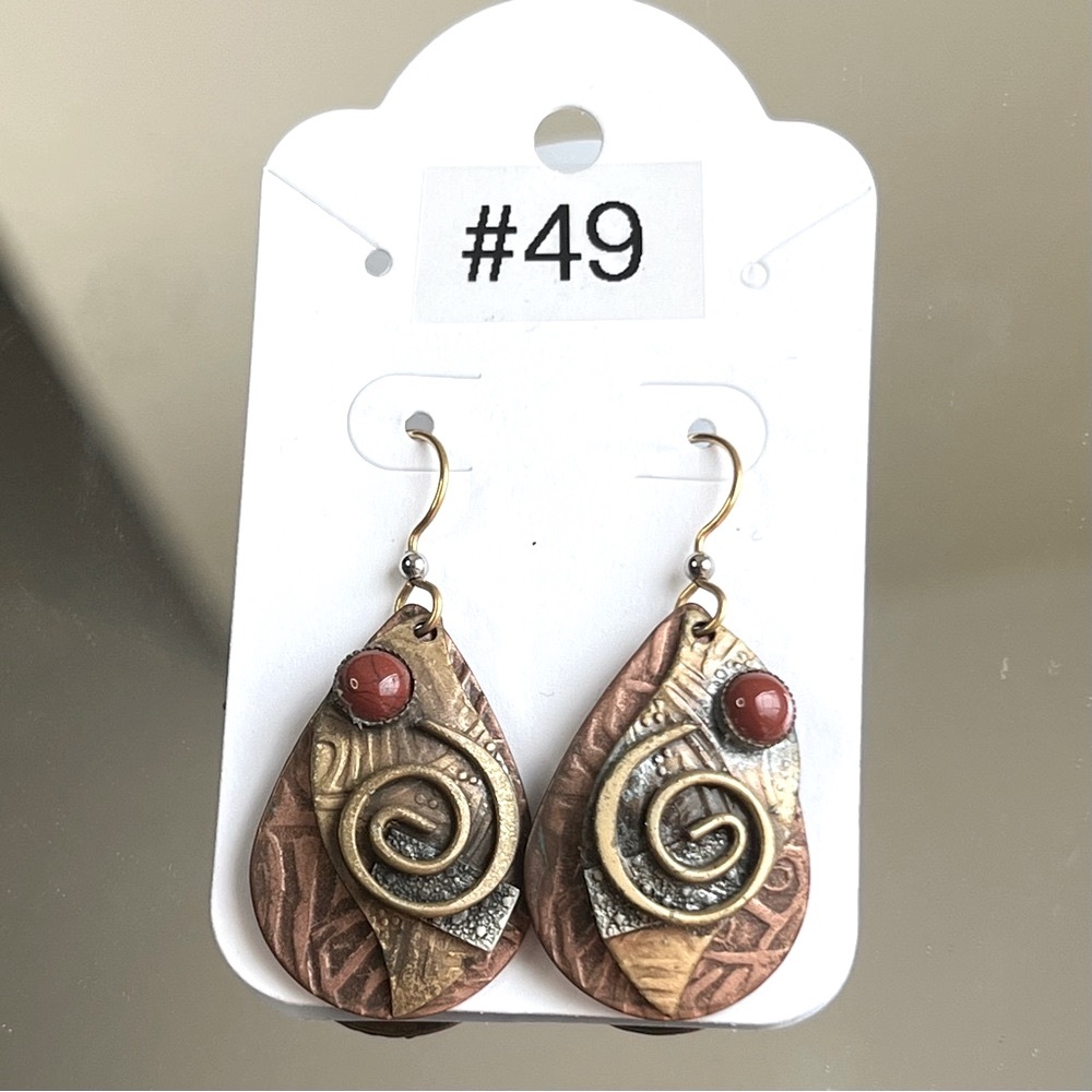🌟 Boho Statement Drop Earrings – Mixed Metal & Red Stone Accent